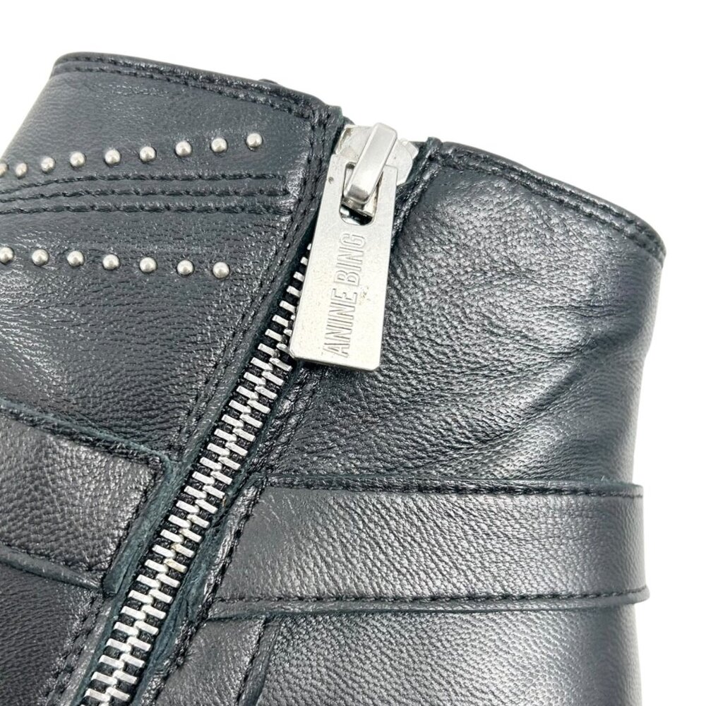 Anine Bing Bianca Black Studded Buckle Ankle Boots - Picture 10 of 13